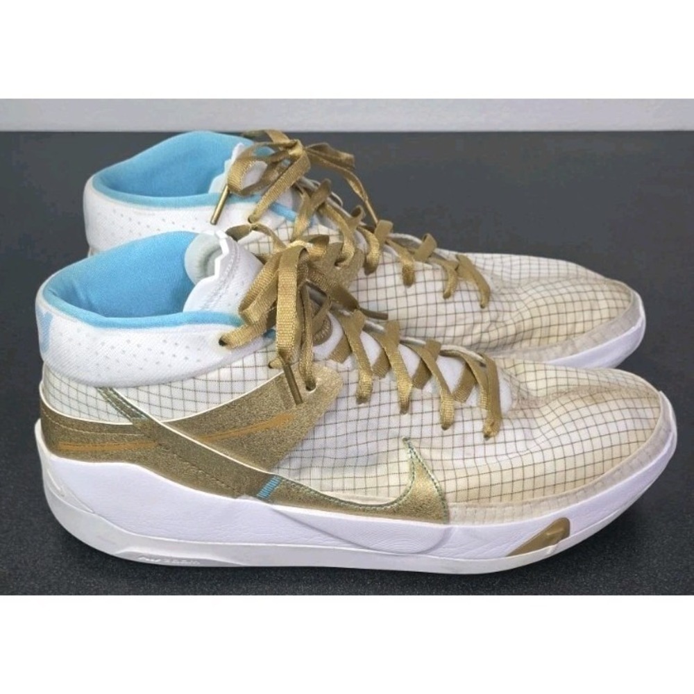 Nike Zoom KD 13 EYBL White Gold Aqua Men 14 Basketball Sneakers DA0895-102